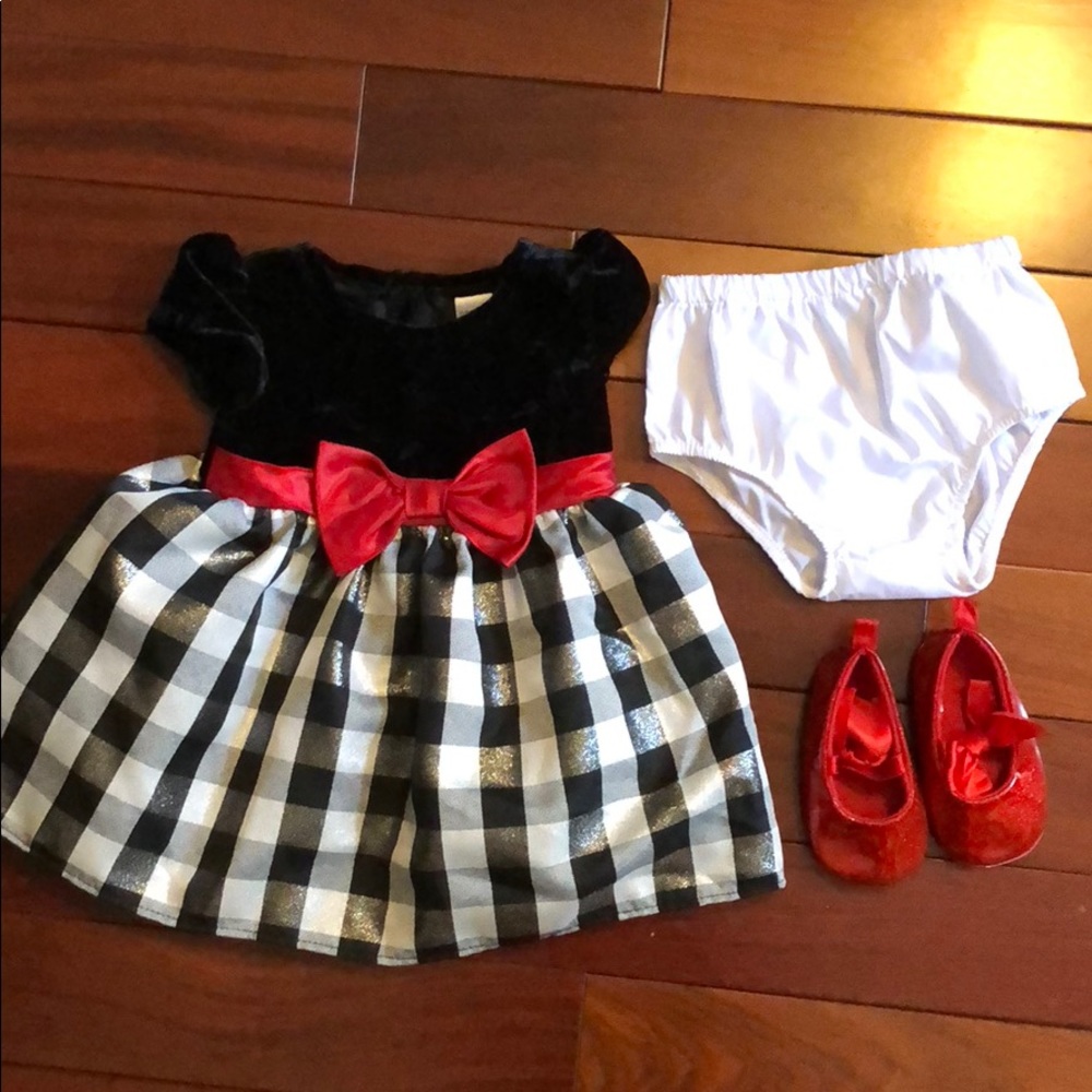 3-6 months girl’s dress and red shoes